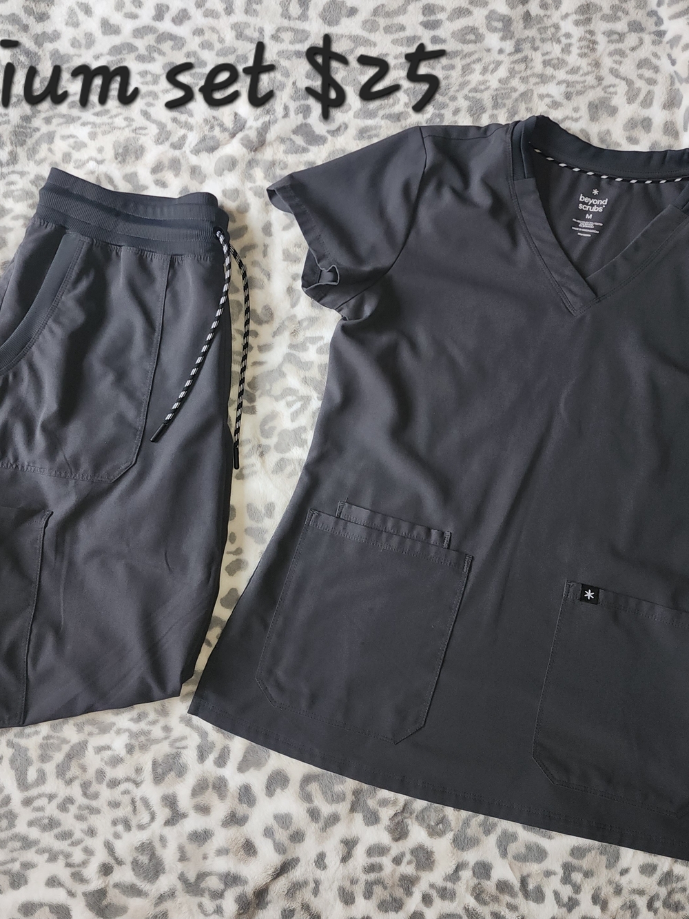 Beyond Scrubs Women's Charcoal V-Neck Scrub Top & Jogger Set